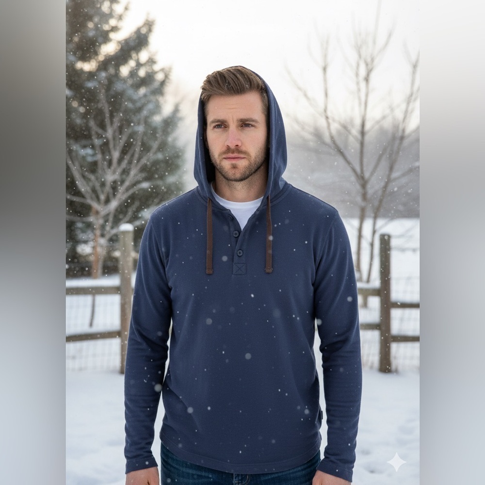 NWT Weatherproof Dark Blue Hoodie with Brown Accents
